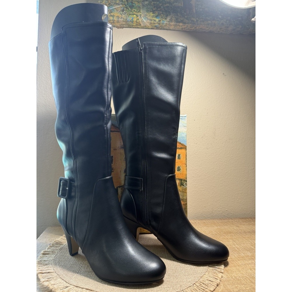 Bella Vita Troy Black Faux Leather Knee High Womens Boots Size 8 Wide NIB $110